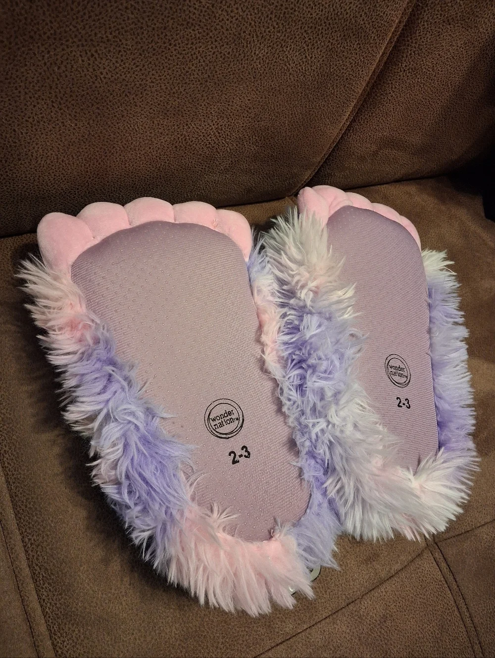 Wonder Nation Plush Purple, Pink Tie-Dye Monster Yeti Slippers Size 2/3